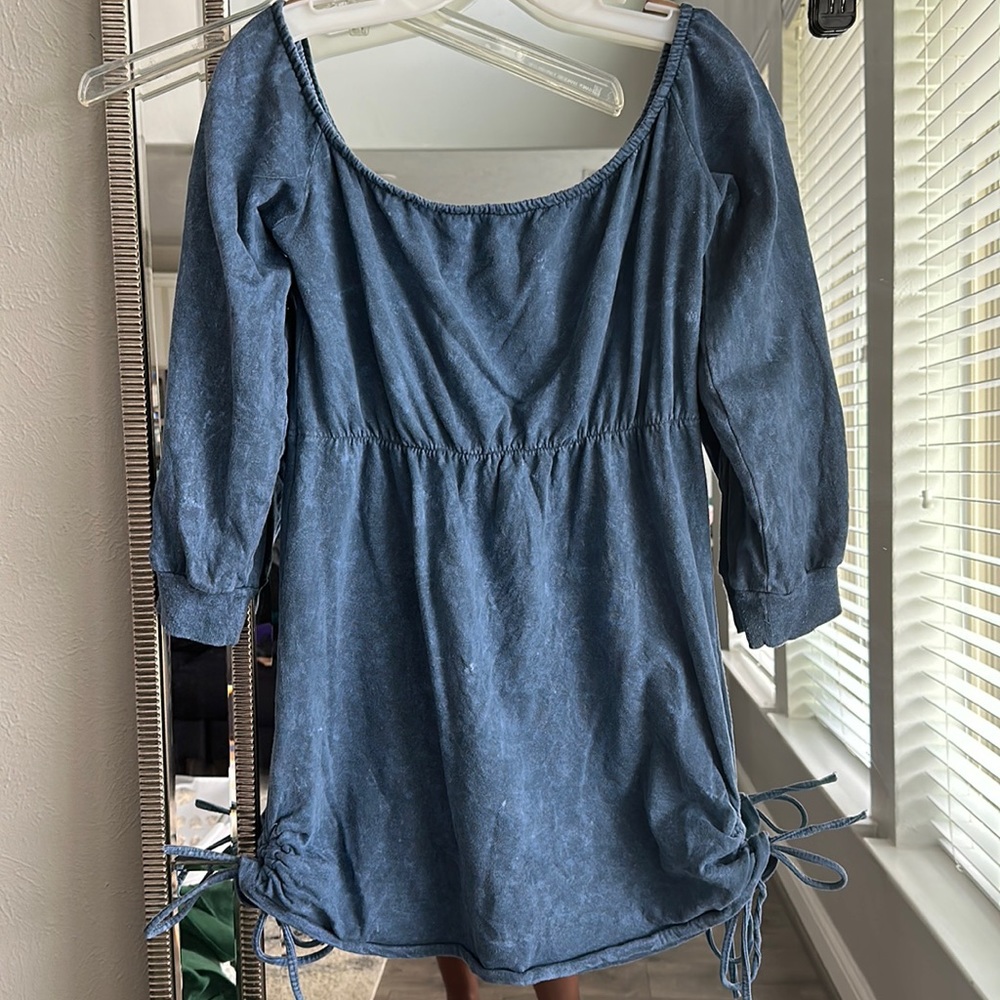 Blue light Acid Washed waist winched dress